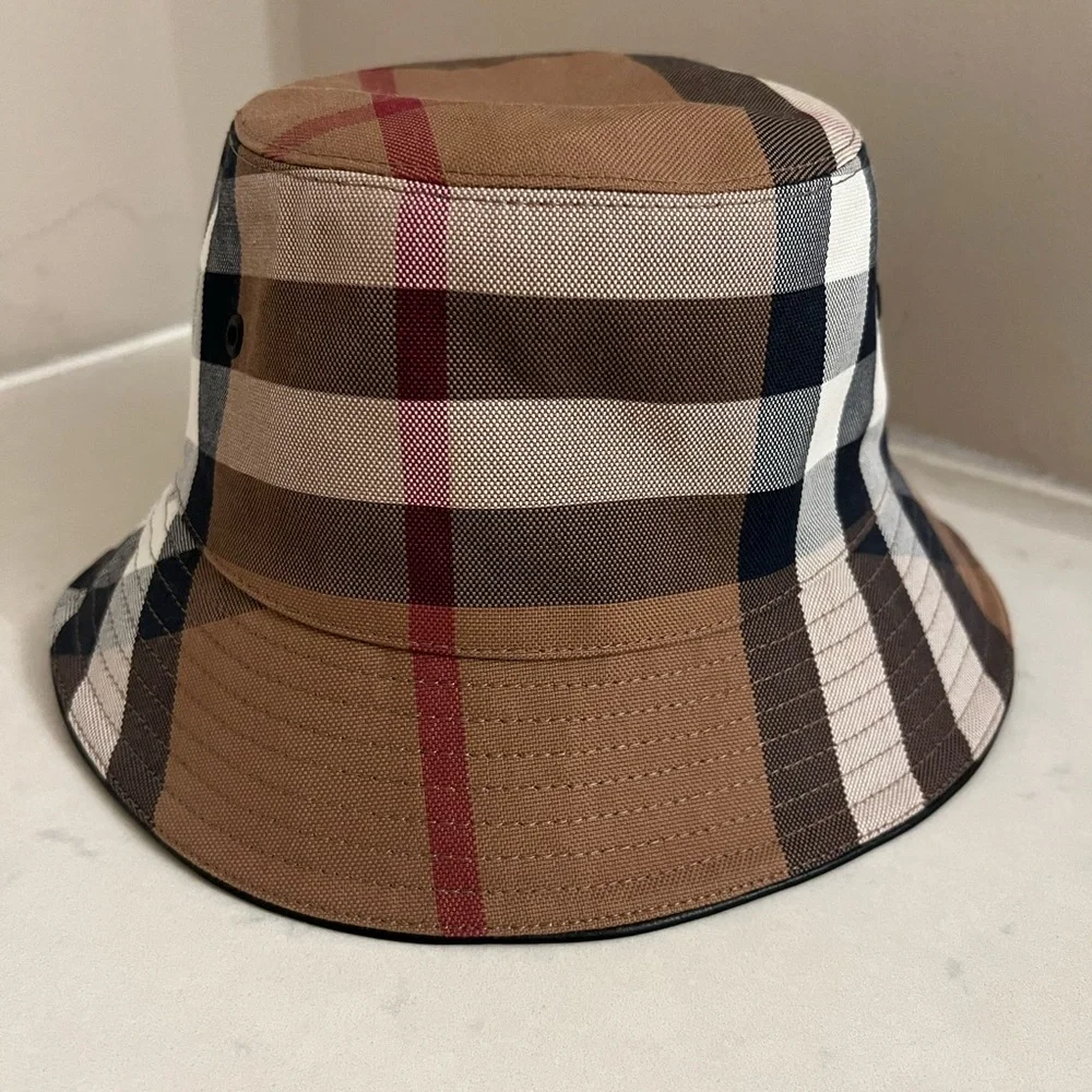 Burberry Checkered Bucket Hat - Brown, Red, Black, White - Picture 1 of 6